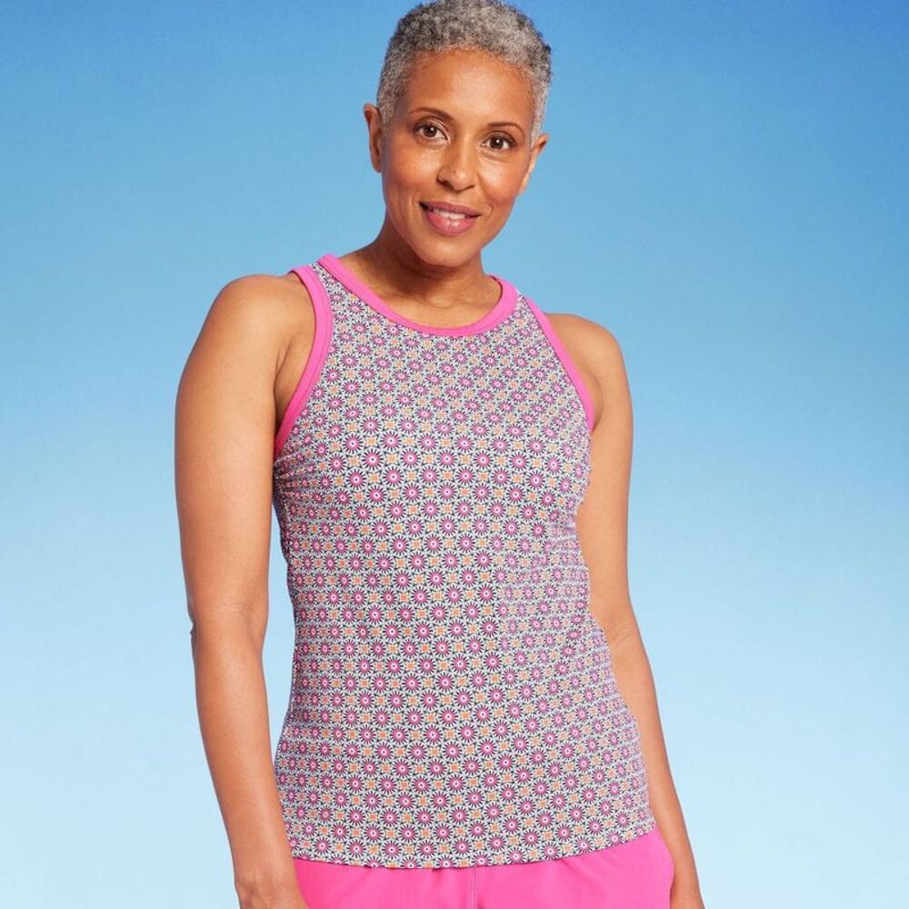 Women's Pink Patterned Swim Tank